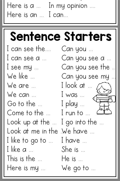 sentence starters  kindergarten