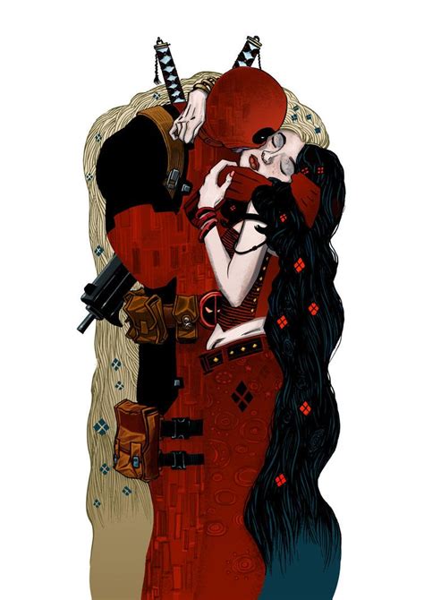 the kiss deadpool and harley quinn by pauljholden