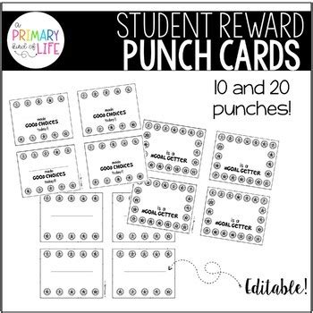 punch cards student rewards editable   primary kind  life