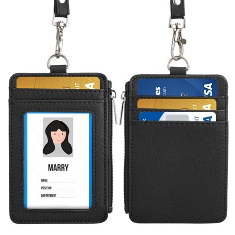 badge holder  zipper eeekit pu leather id badge card holder wallet   id window  card