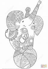 Coloring Zentangle Pages Cute Elephant Supercoloring Printable sketch template