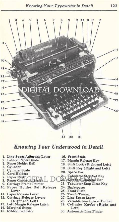 digital    underwood typewriter diagram showing   parts   typewriters