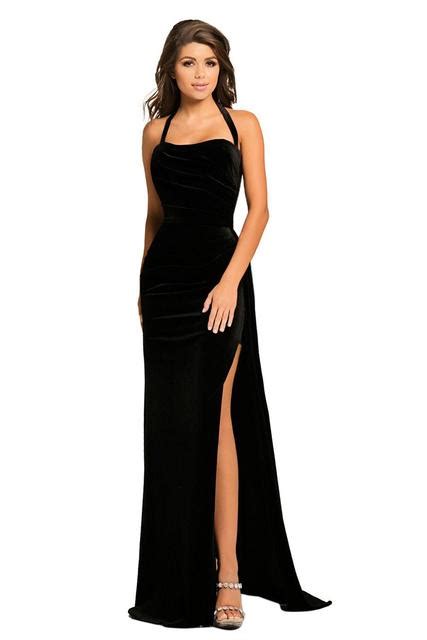 Buy Inmoteng Women Black Thigh High Split Velvet Gown