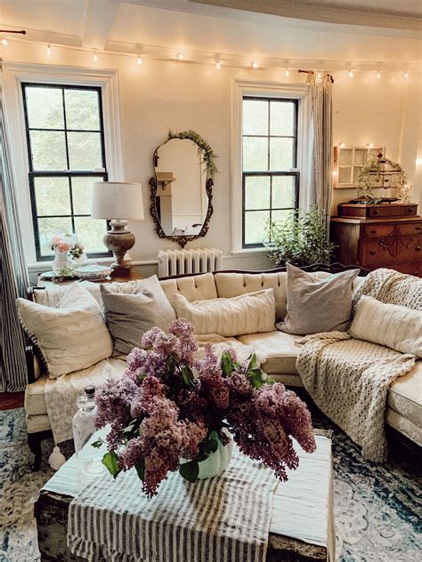 vintage farmhouse living room lilacs linen antique homedecorvintage