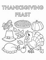 Coloring Thanksgiving Pages Food Feast Dinner Color Turkey Sheets Family Getcolorings Walnut Cute Pilgrim Printable Cartoon Print Colorings Holiday Walnuts sketch template