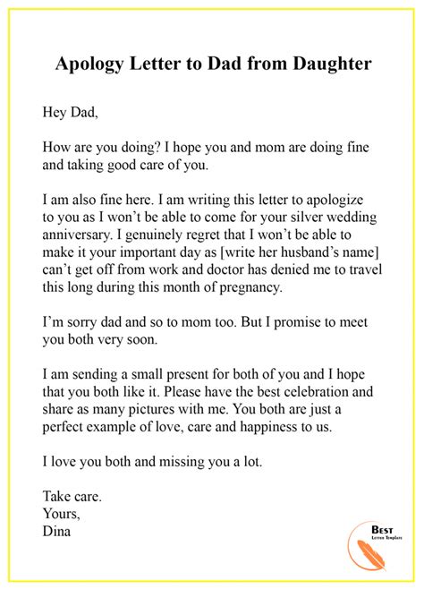 apology letter template  dad format sample