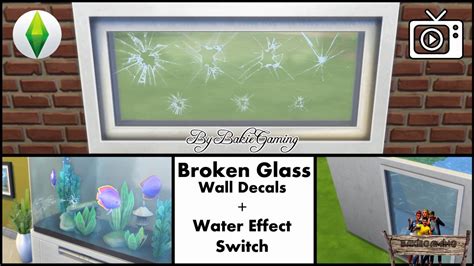bakies  sims  custom content broken glass wall decal water