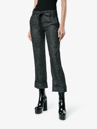 ann demeulemeester metallic cropped mid rise trousers browns