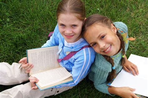 Preteen School Girls Reading Books Stock Image Image Of Portrait