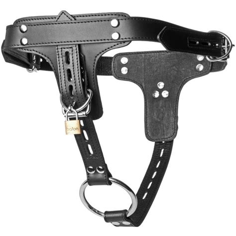 strict leather premium locking leather cock ring and anal plug harness