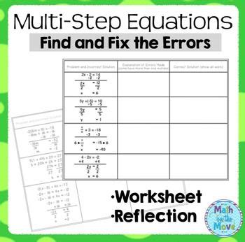 solving multi step equations  fractions worksheet combining