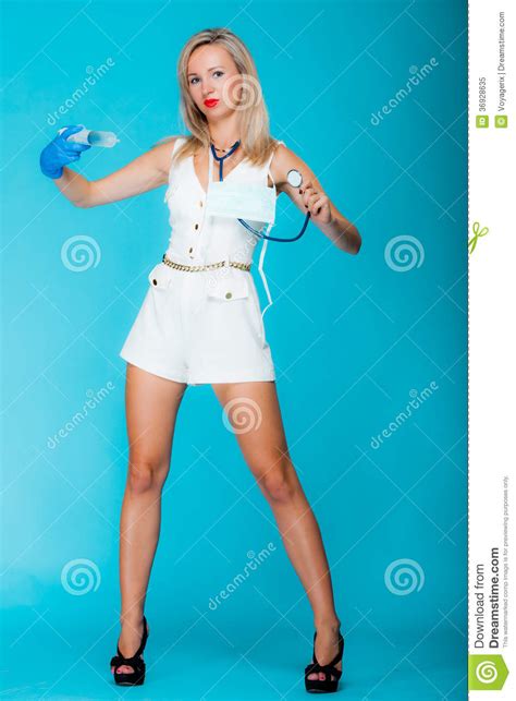funny girl doctor nurse with syringe stethoscope healthcare stock image image of humor