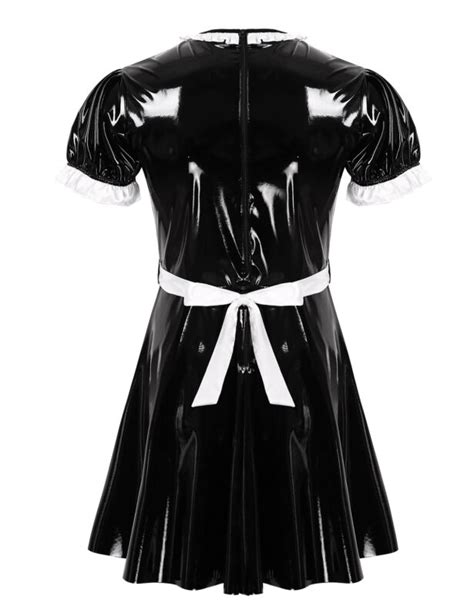 sexy mens sissy french maid uniform fancy dress wet look leather