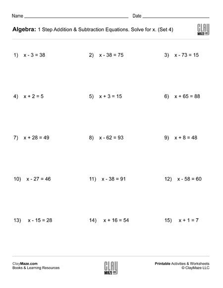 addition  subtraction equations worksheets