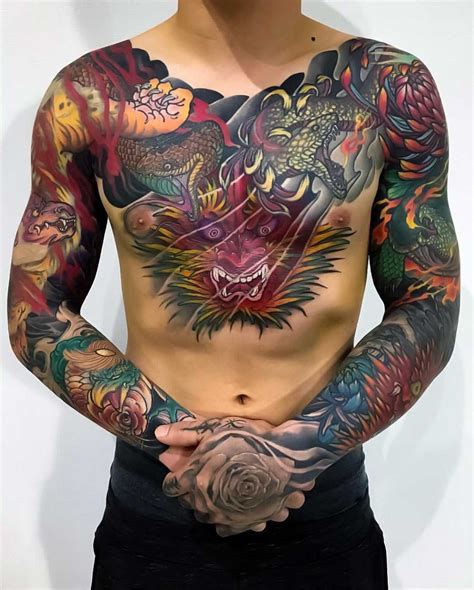 Japanese Style Sleeves By 70lf Japanese Tattoo Cool Chest Tattoos