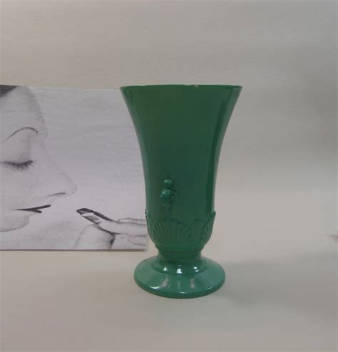 Mint Green Art Deco Vase Pressed Glass Depression Glass Late 1930