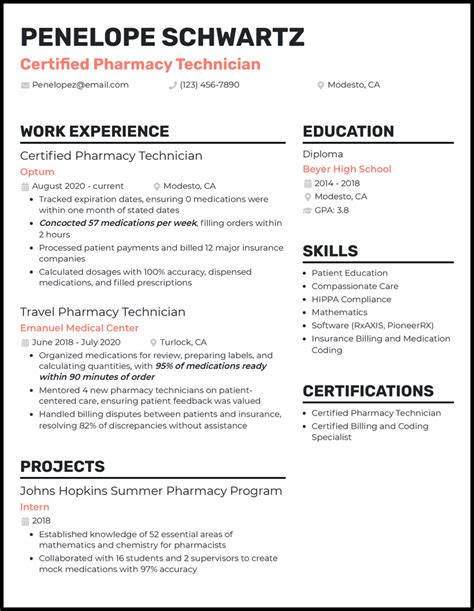 certified pharmacy technician resume examples