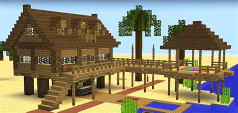 minecraft wooden beach house ideas  design