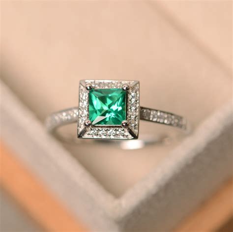 emerald ring princess cut emerald emerald engagement ring etsy