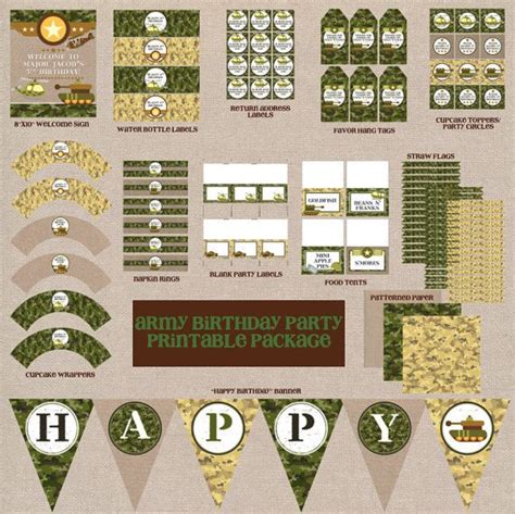 army theme printable party package digital  getthepartystarted army