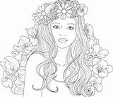 Coloring Pages Girl Beautiful Girls Adult Flowers Printable Cute Vector Cool Royalty Print Colouring Teenage Book Template Popular sketch template