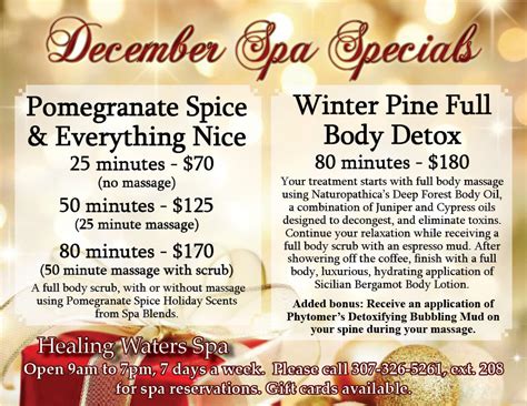 december spa specials at the healing waters spa — saratoga wy