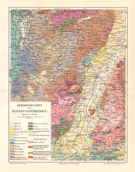 elsass lothringen geologie historische landkarte lithographie ca