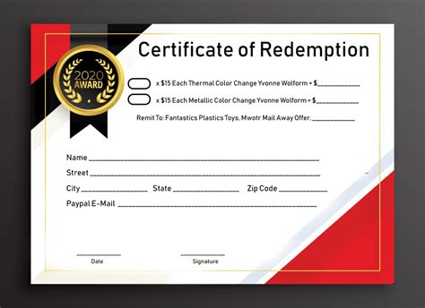 certificate  redemption sample templates