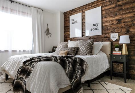 build  wood plank accent wall modern rustic bedrooms rustic