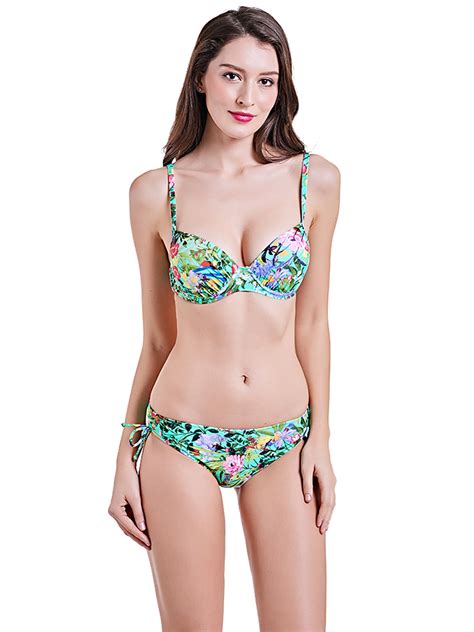 dodoing womens retro bikini swimsuit set bandeau bikini floral print tie side bottom
