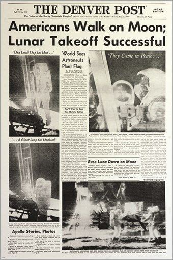 historical astronaut moon landing poster newspaper headline