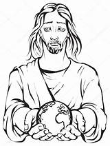 Earth Jesus Holding Hands Light Coloring Clipart Drawing Planet Colouring Vector Portrait Illustration Pages Hand Template Sketches Color Printable Clip sketch template