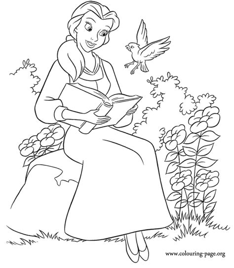 beauty   beast belle  reading  book coloring page