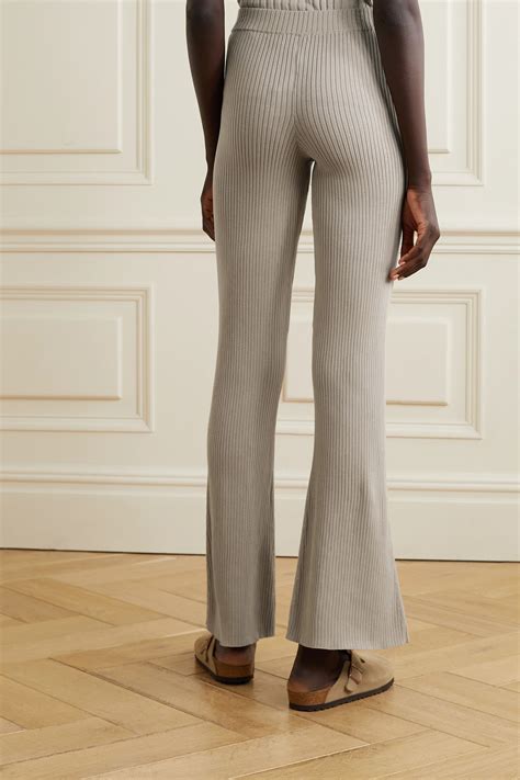 beige ribbed cotton  silk blend flared pants allude   flare pants pants flared
