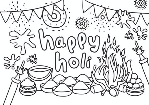 holi coloring pages  printable coloring pages  kids