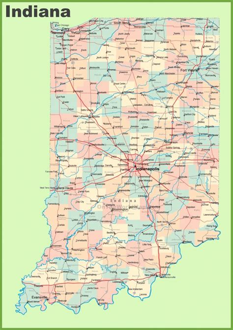 road map  indiana  cities  indiana state map printable