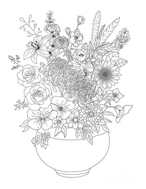 flower vase coloring page drawing  lisa brando pixels