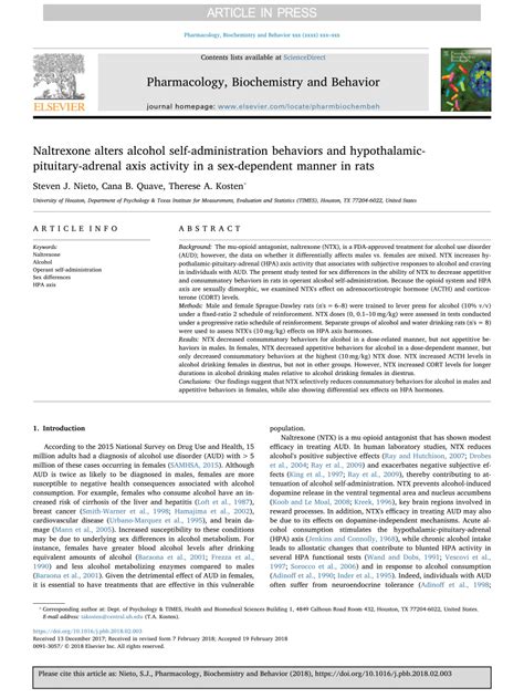Pdf Naltrexone Alters Alcohol Self Administration Behaviors And