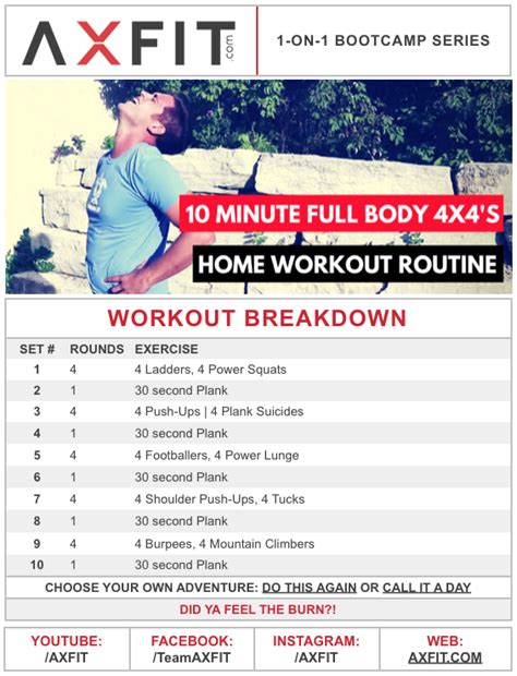 Home Workout Routine 10 Minute Full Body 4x4 S Axfit