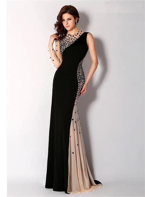 one shoulder long sleeve black mermaid evening dress 2015 elegant sexy