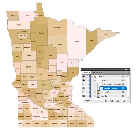 minnesota  digit zip code map county map  vector mapscom