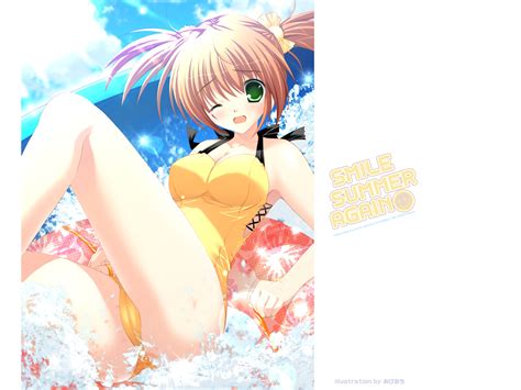 bikini cameltoe green eyes mikeou pink chuchu smile summer again swimsuit twintails water wet