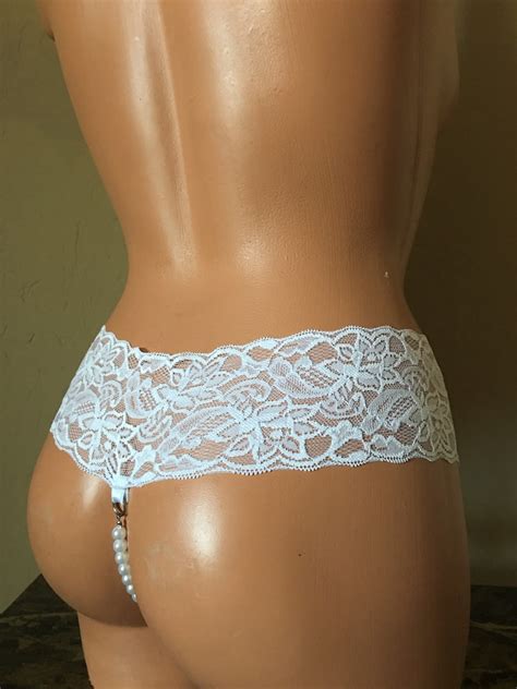 Sexy Crotchless Panties With Pearls And Lace Sentual Lingerie Etsy
