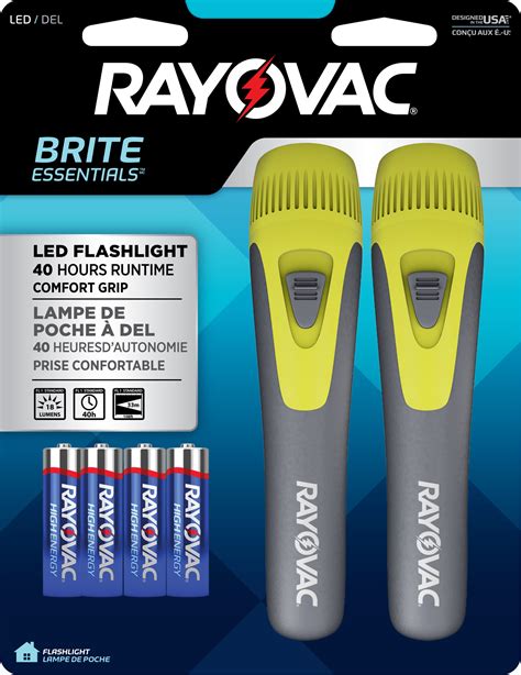 rayovac brite essentials comfort grip led flashlight twin pack  lumens aa rayovac alkaline