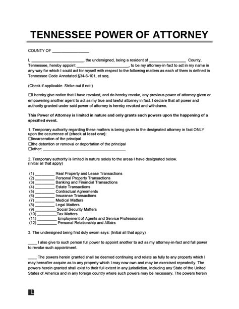 tennessee power  attorney forms  word