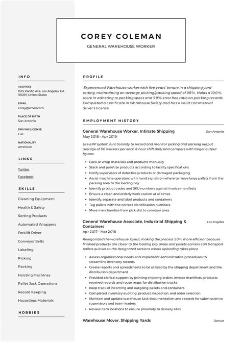 general warehouse worker resume guide  resume templates