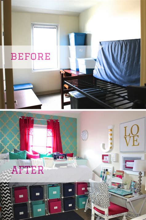 dorm room before and after via at home with nikki dorm stuff dorm room college room