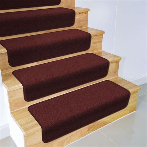 set   overstep attachable carpet stair treads burgundy