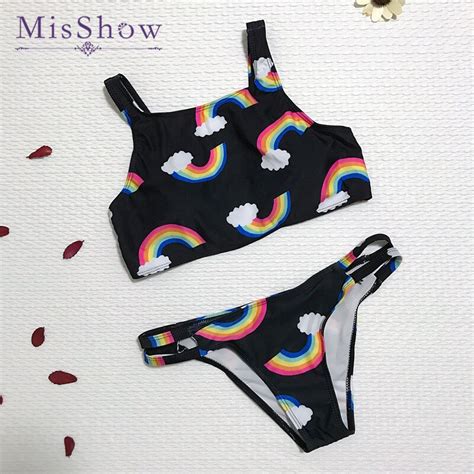 Misshow 2019 New Sexy Bikini Rainbow Printed Swimwears