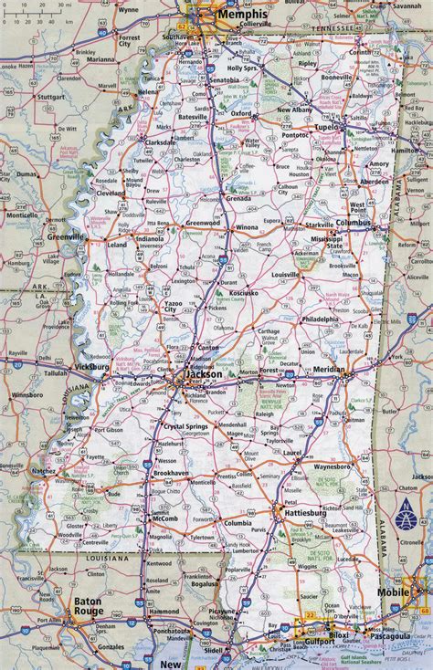 large detailed roads  highways map  mississippi state  cities vidianicom maps